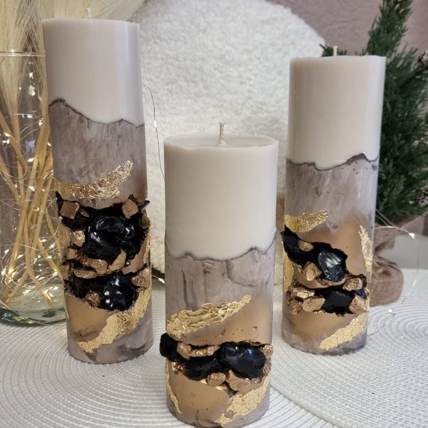 Sveču komplekts - Melnais Obsidians dabīgie akmeņi